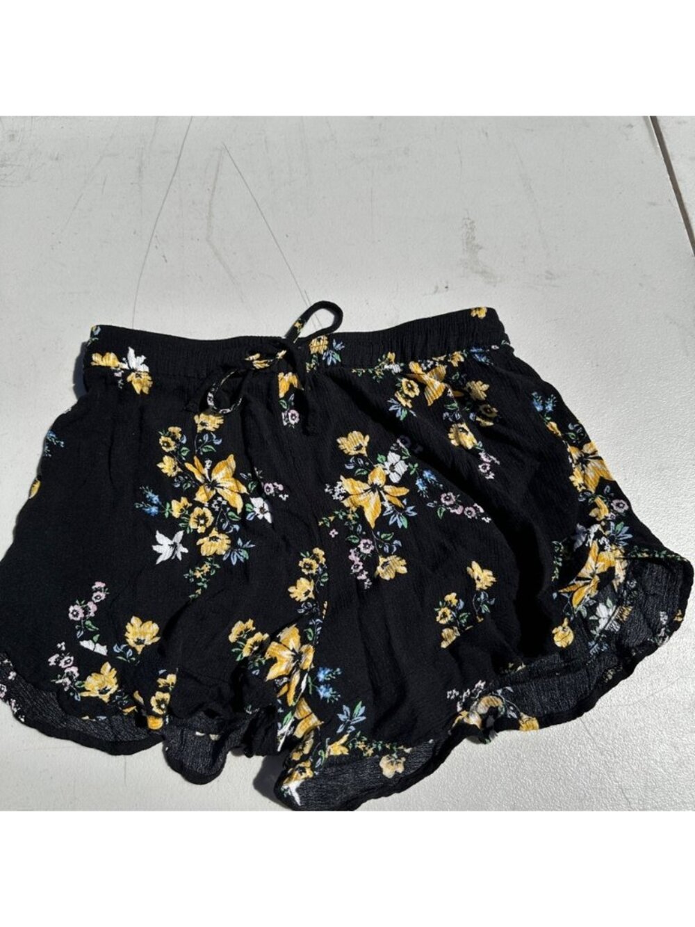 Black Floral Print Shorts